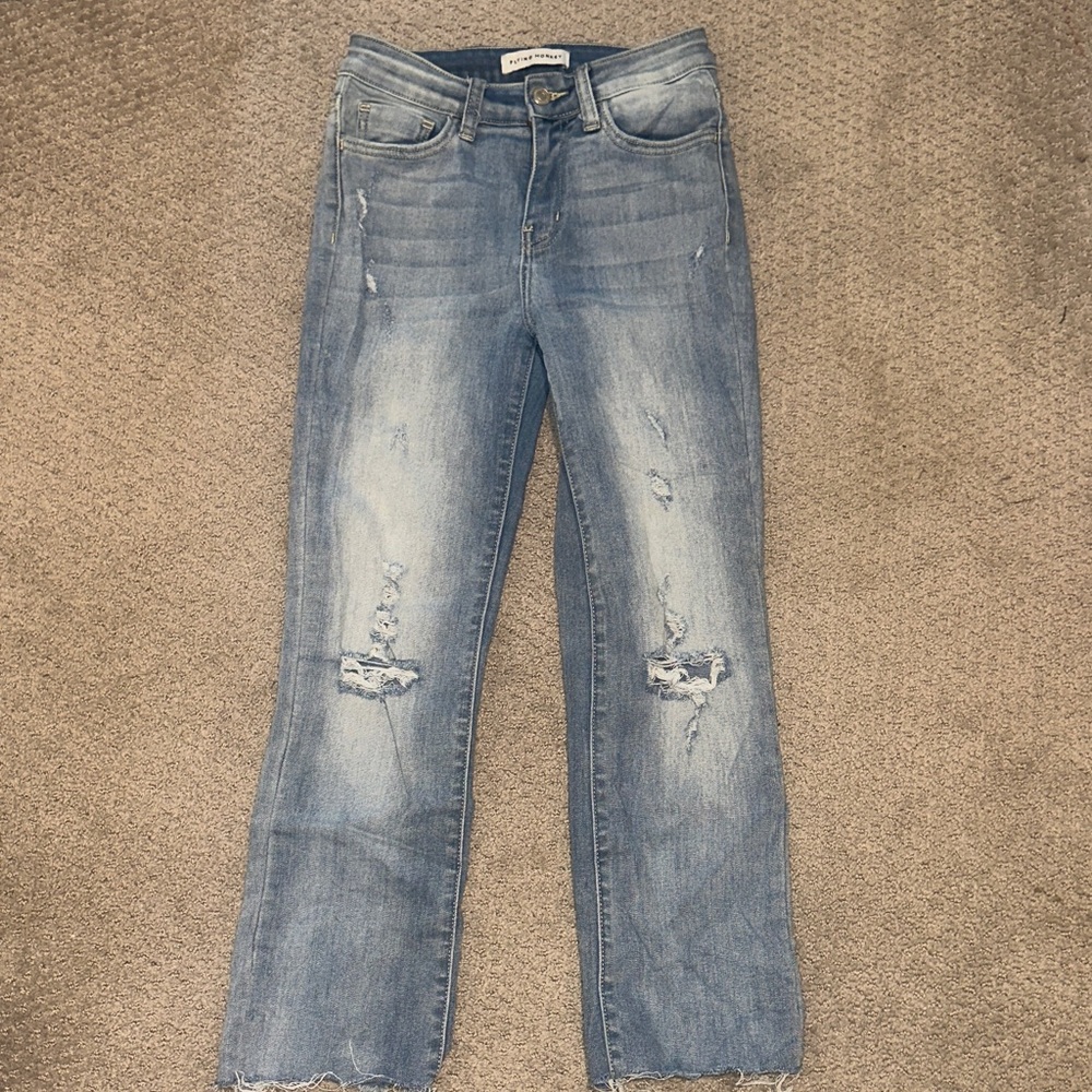 Flying Monkey Light Blue Distressed Straight Leg Jeans 25
